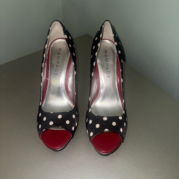 Rampage Black and White Polka Dot Peep Toe Heels - Picture 1 of 3